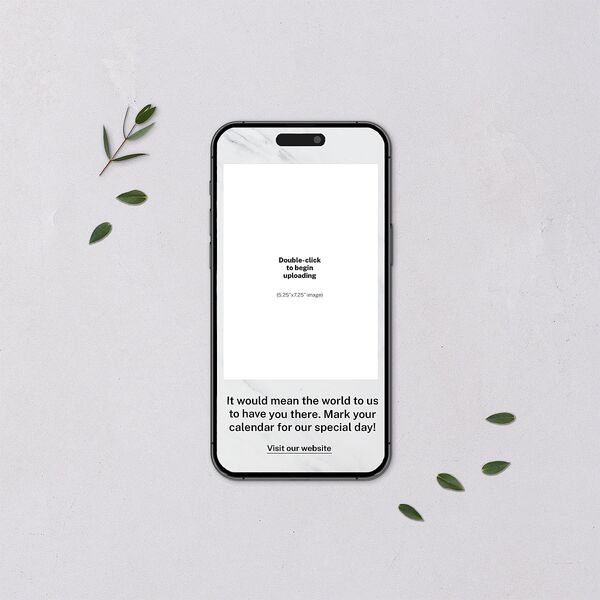 Upload Your Own Design Portrait Photo Digital Save the Date Cards Pure White Dusty Blue Lets Celebrate Standard