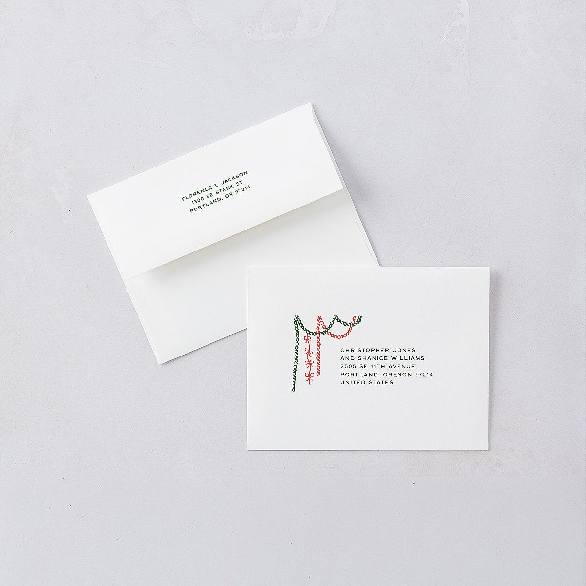 Happy Holidays Grid Pattern Photo Thank You Card Envelopes White Hunter Green Both Recipient and Return Addresses Signature Standard