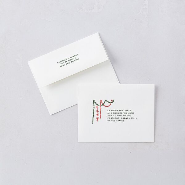 Happy Holidays Grid Pattern Photo Thank You Card Envelopes White Hunter Green Both Recipient and Return Addresses Signature Standard