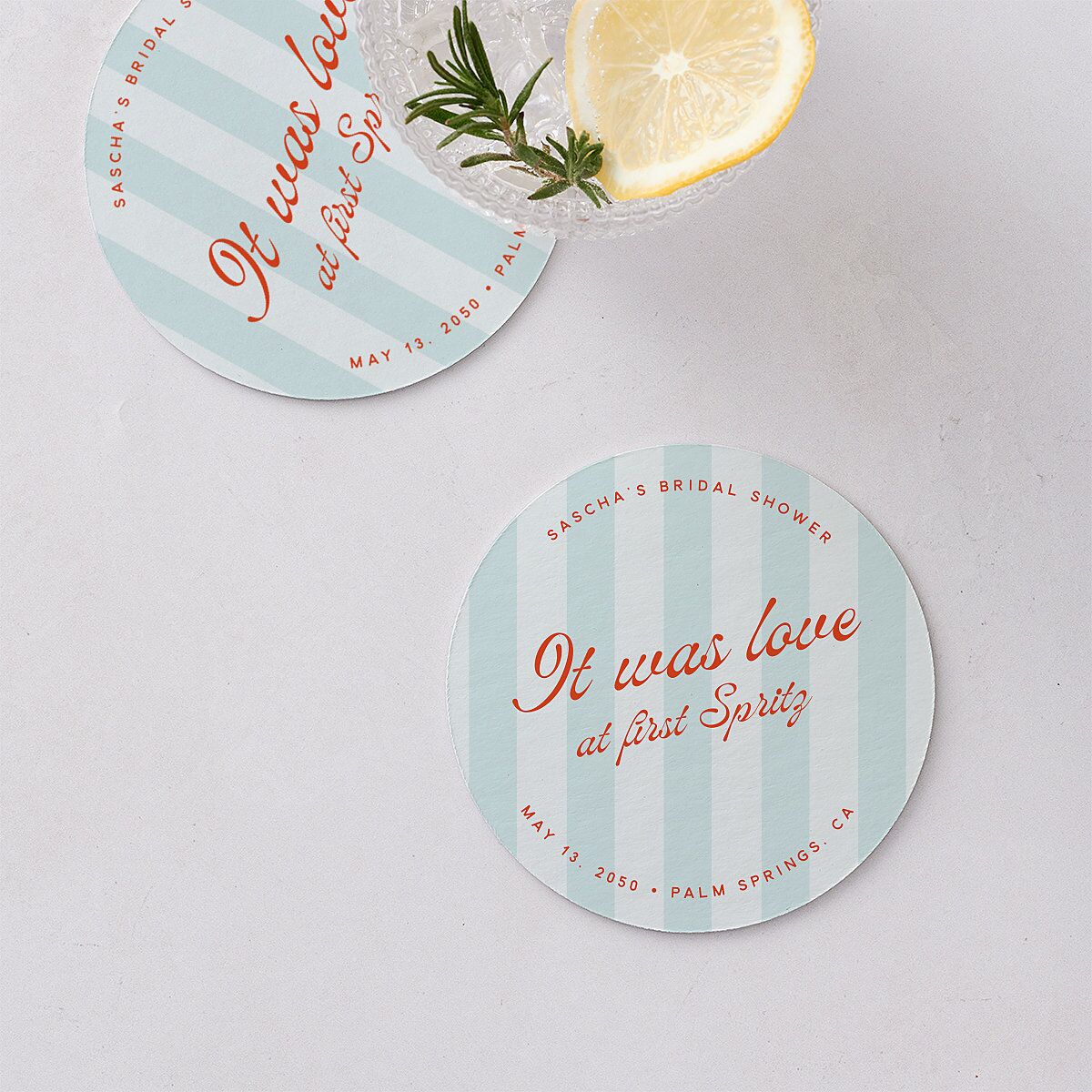 Cabana Stripes Bridal Shower Wedding Day Coasters Pastel Blue Cardboard Circle