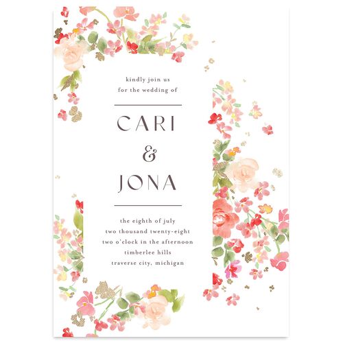 Scattered Blossoms Wedding Invitations Gold Peach Pink Signature Blank No Standard