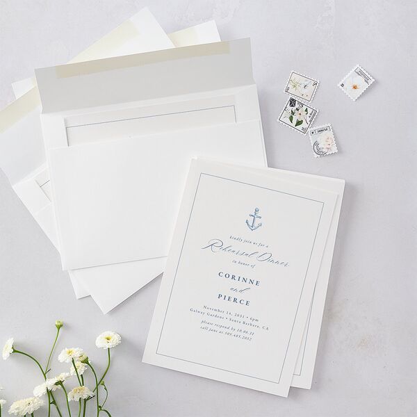 Minimal Icon Rehearsal Dinner Invitations Regency Blue Signature Blank Standard