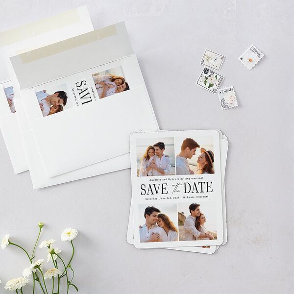 Classically Gilded Save The Date Magnets Pure White Magnet Paper