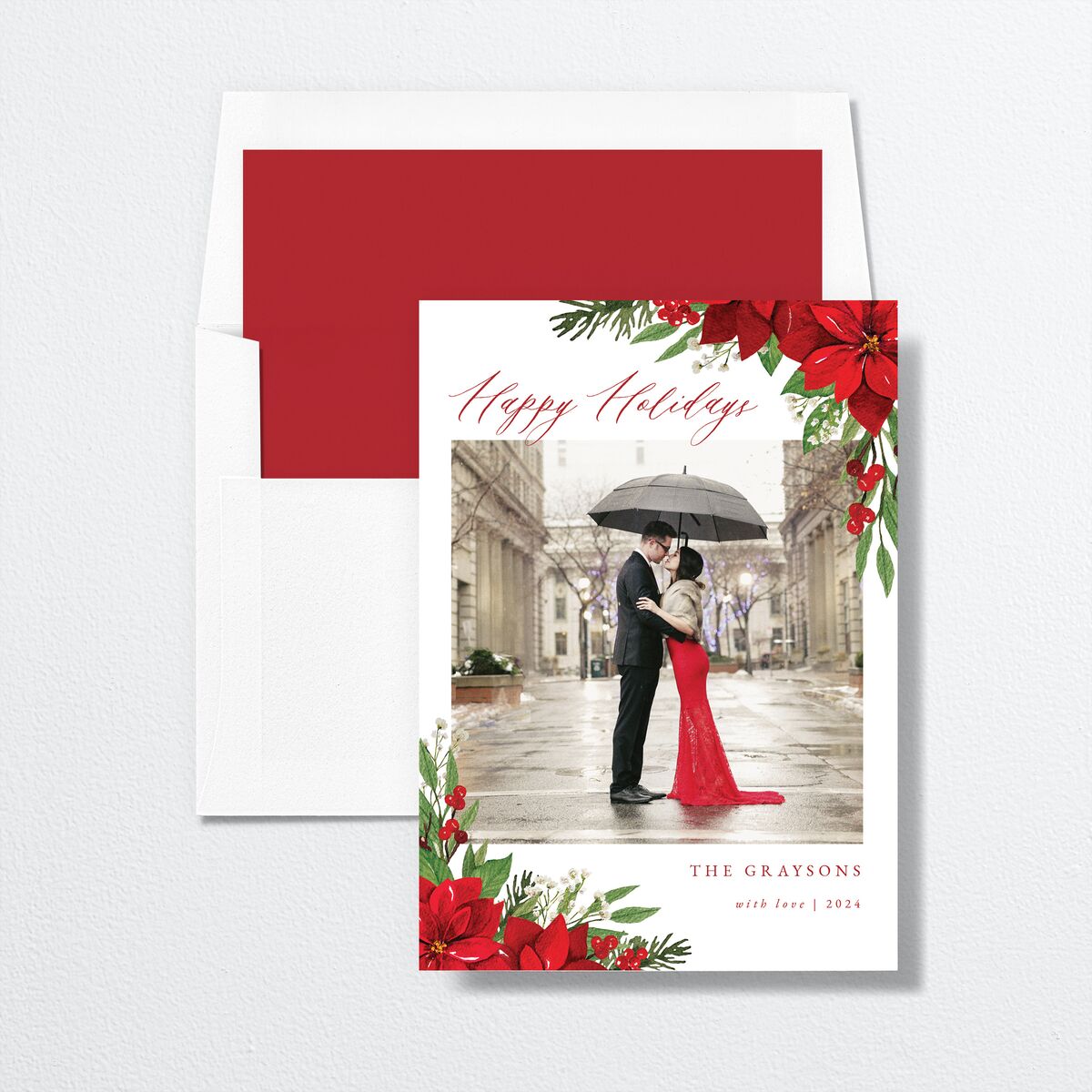 Beloved Poinsettia Holiday Cards Crimson Signature
