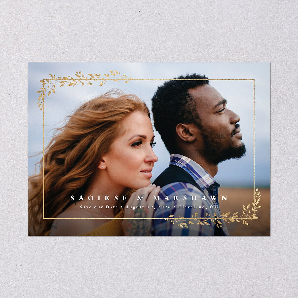 Delicate Frame Save the Date Cards Gold Pure White Signature smooth Blank No Standard