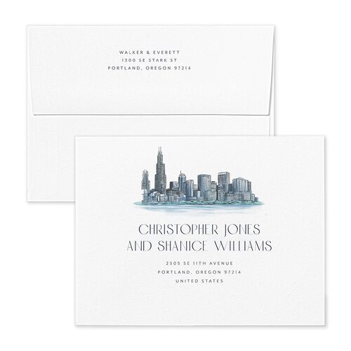Watercolor Chicago Thank You Card Envelopes Kraft Midnight Navy Recipient Address Signature Standard