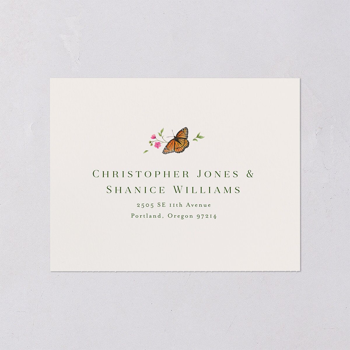 Rustic Butterflies All-in-One Wedding Invitations Scottish Green Signature Light Both Recipient and Return Addresses No