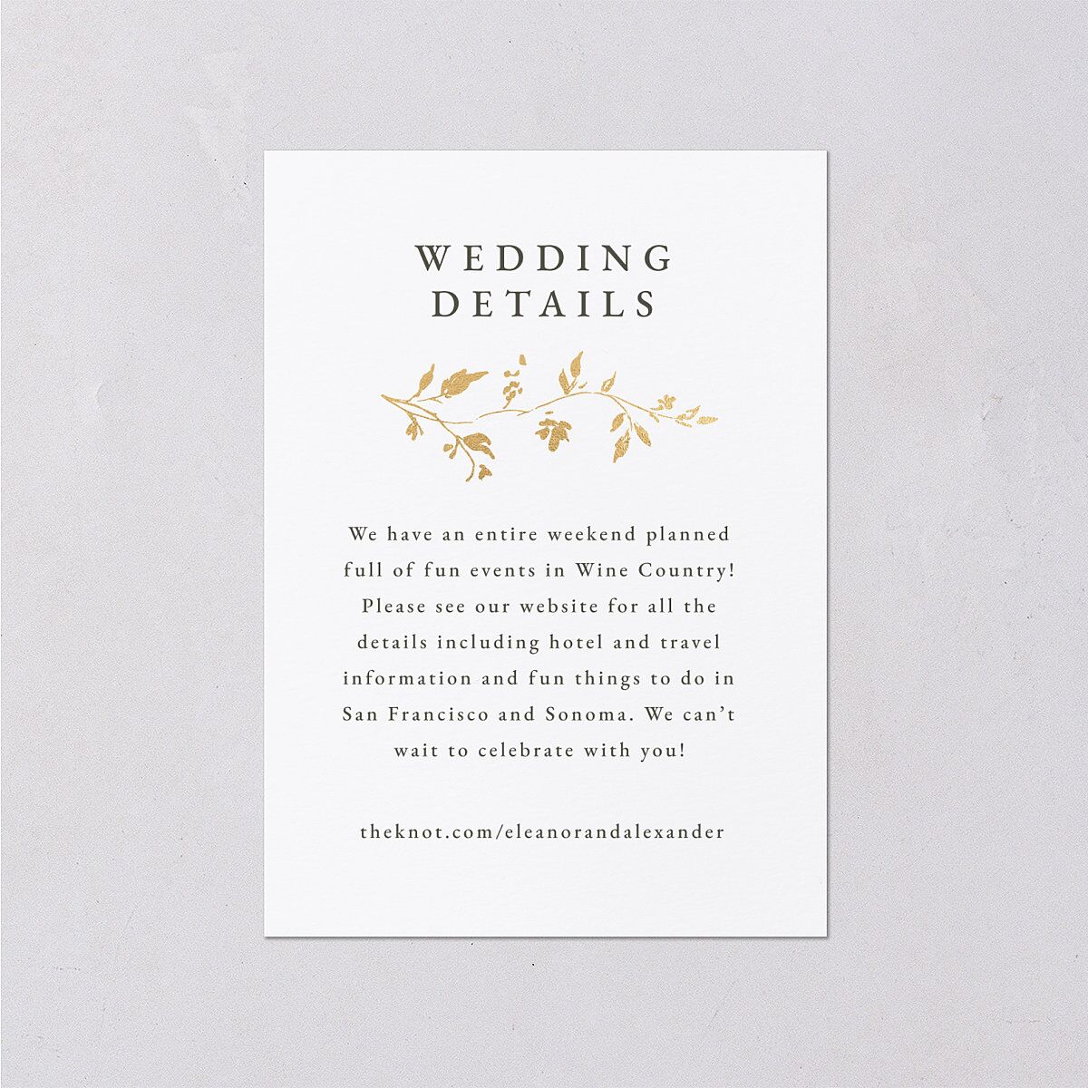 Timeless Floral Foil Wedding Event Detail Cards Gold Thyme Signature Standard