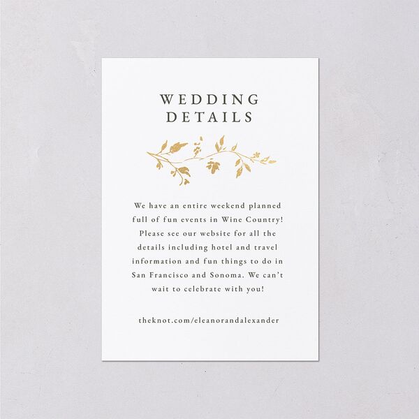 Timeless Floral Foil Wedding Event Detail Cards Gold Thyme Signature Standard
