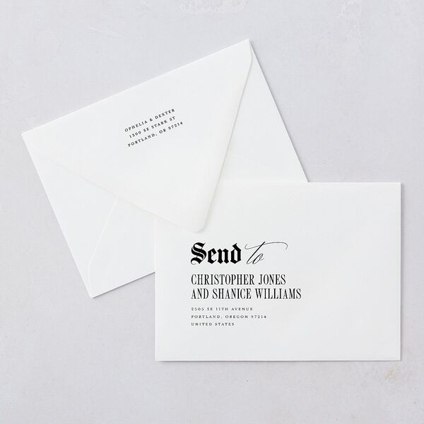 Til Death Gothic Photo Save The Date Card Euro Envelopes White Sand Both Recipient and Return Addresses Luxe Signature