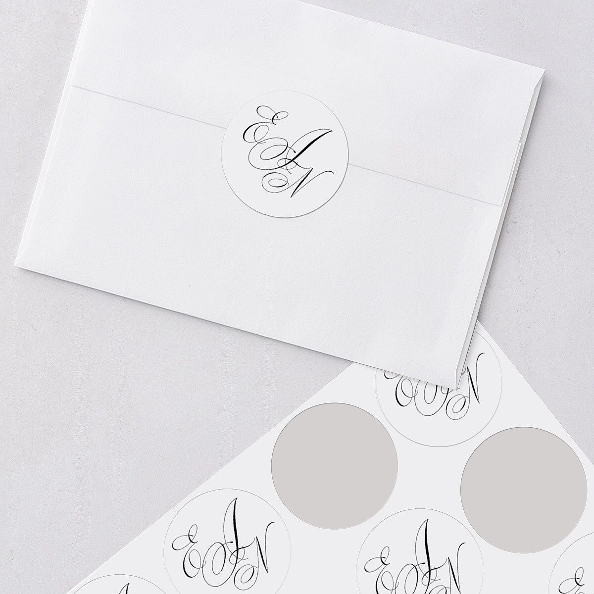 Exquisite Calligraphy Wedding Stickers Pure White Circle