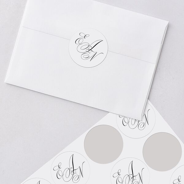 Exquisite Calligraphy Wedding Stickers Pure White Circle