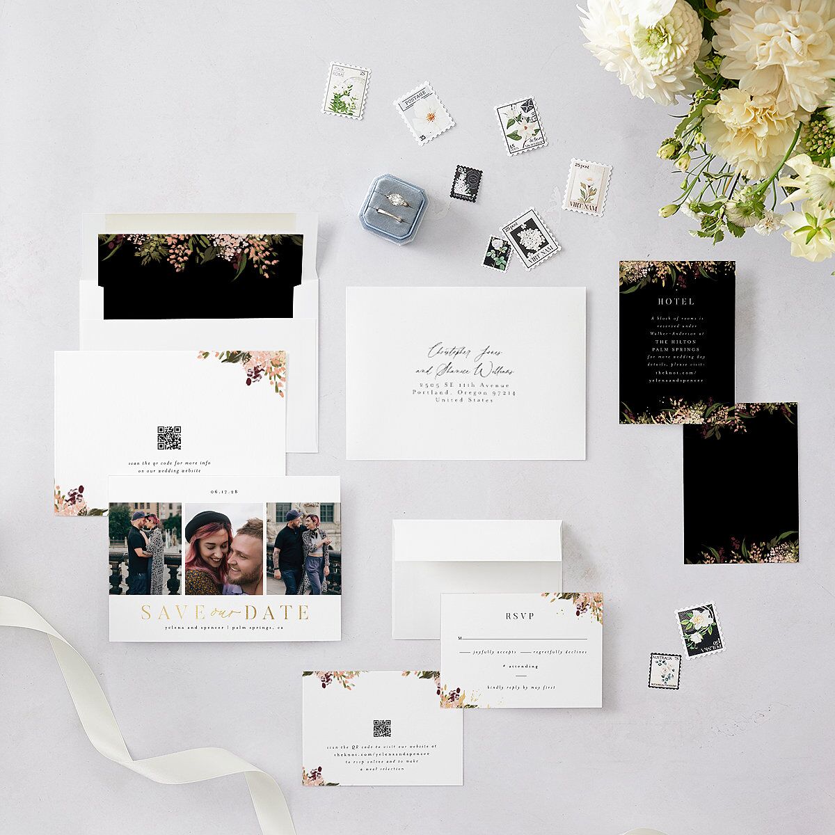 Moody Romance Save the Date Cards Gold Midnight Signature smooth Blank No Standard