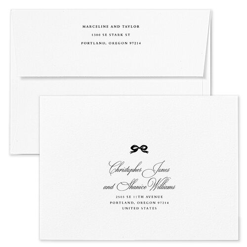 Classic Champagne with Bows Rehearsal Dinner Invitation Envelopes White Pure White Both Recipient and Return Addresses Signature Standard