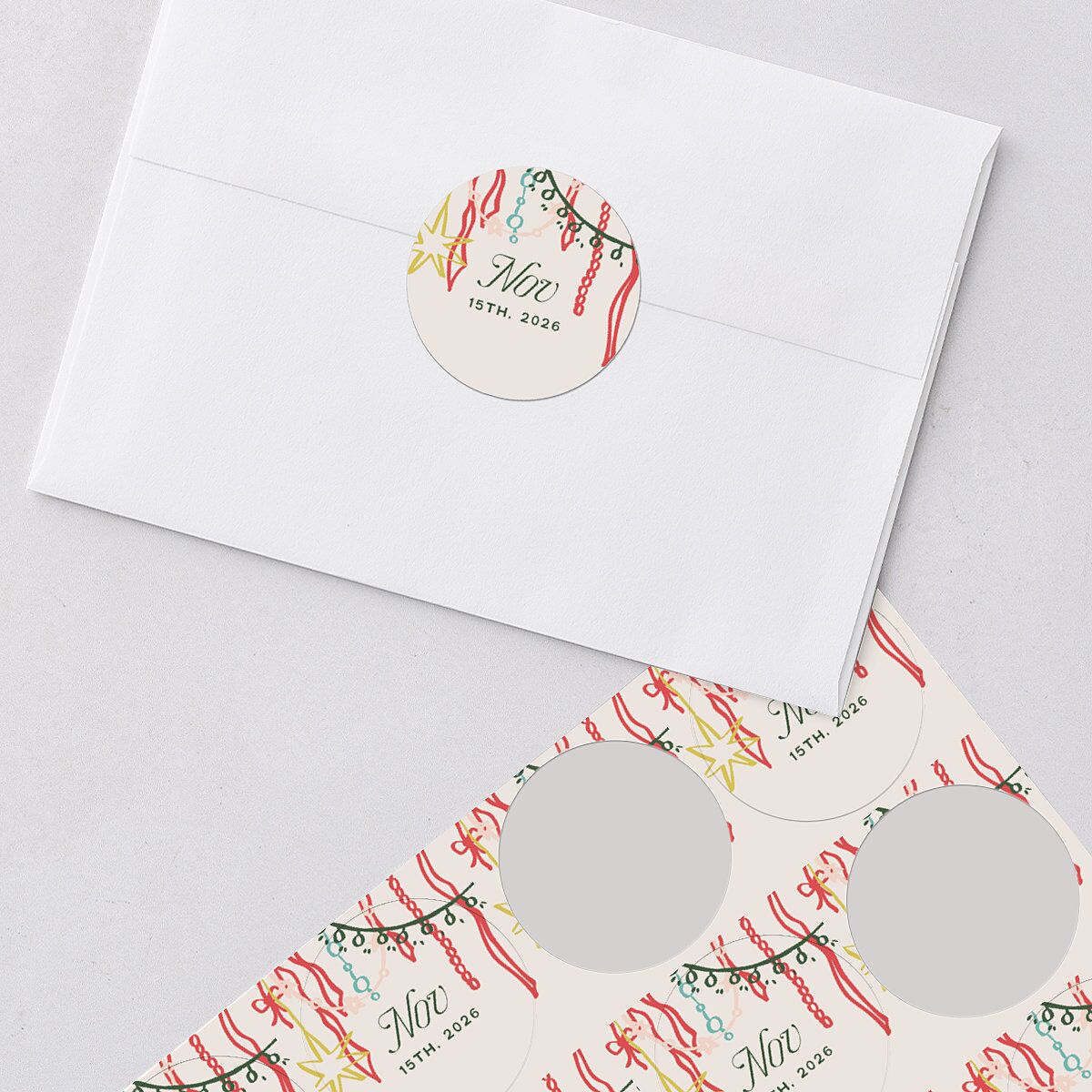 Happy Holidays Grid Pattern Photo Holiday Stickers Hunter Green Circle