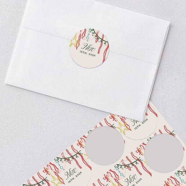 Happy Holidays Grid Pattern Photo Holiday Stickers Hunter Green Circle