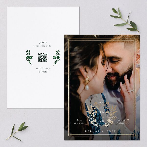 Rustic Kingdom Save the Date Cards Gold Dark Green Signature smooth Blank No