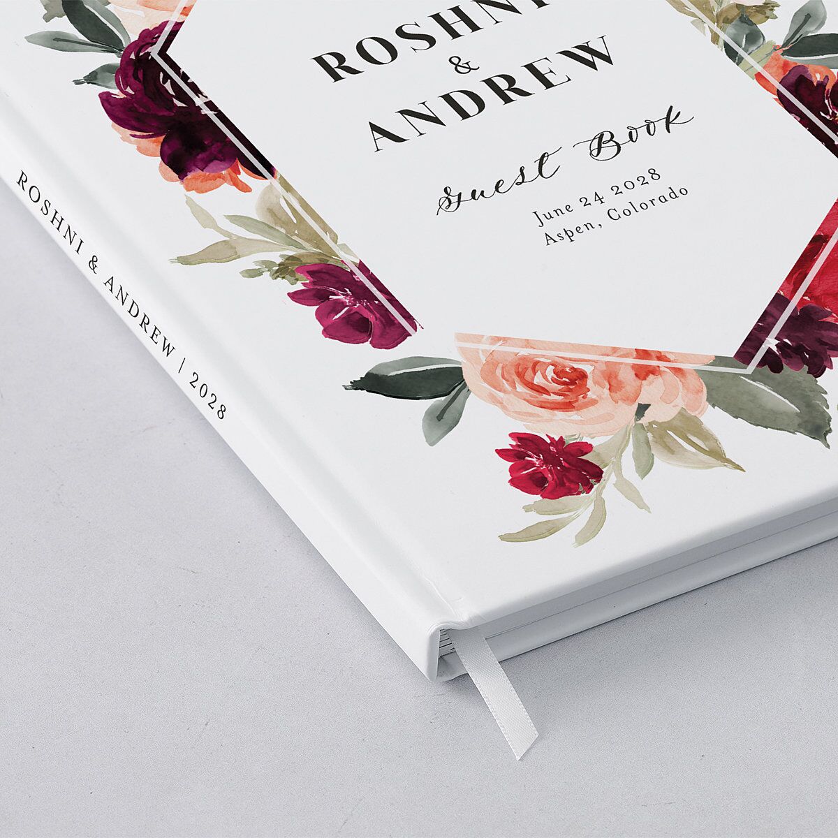 Vibrant Floral Wedding Guest Book Deep Claret
