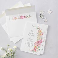 Pastel Flower Arch Wedding Invitations Gold Pink Cotton Signature Blank No