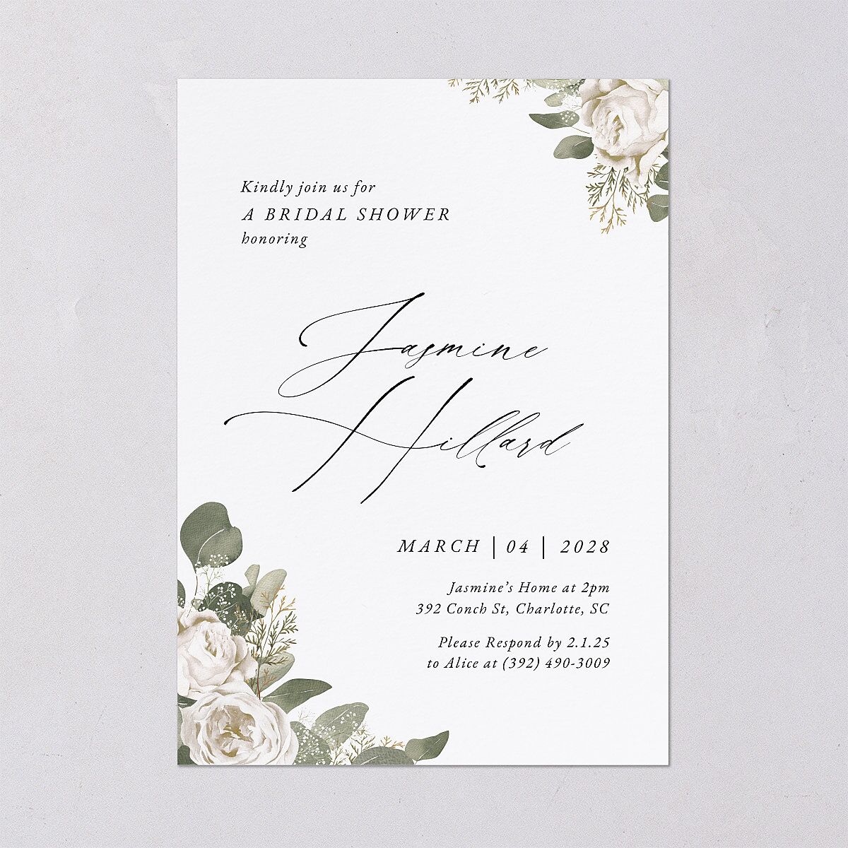 Romantic Roses Bridal Shower Invitations Off-White Signature Blank Standard