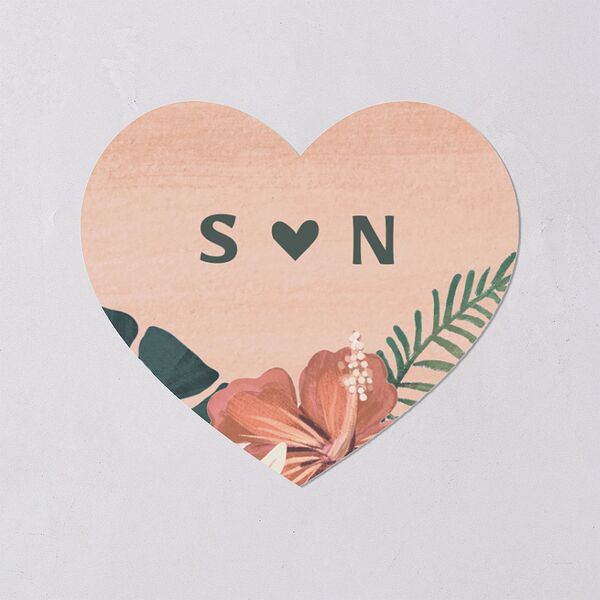 Vintage Hawaiian Island Wedding Stickers Eucalyptus Heart