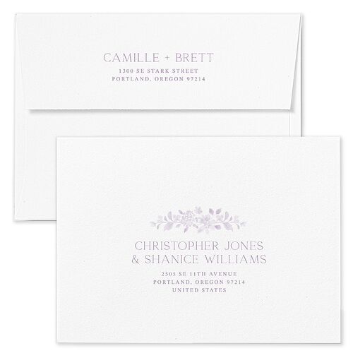 Porcelain Blue Floral Watercolor Wedding Invitation Envelopes Kraft Lilac Return Address Standard Signature