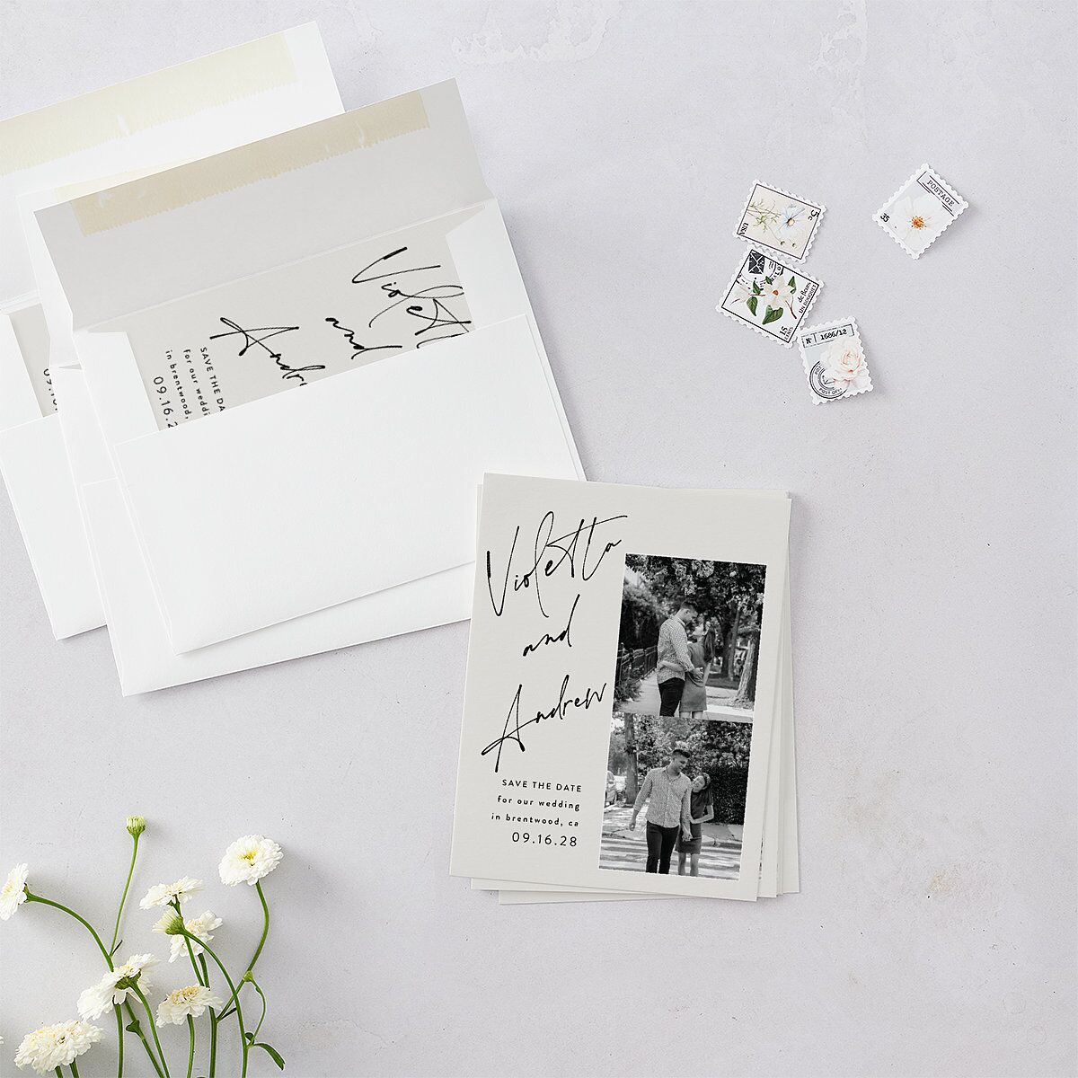 Signed Save the Date Petite Cards Licorice Signature smooth Blank No