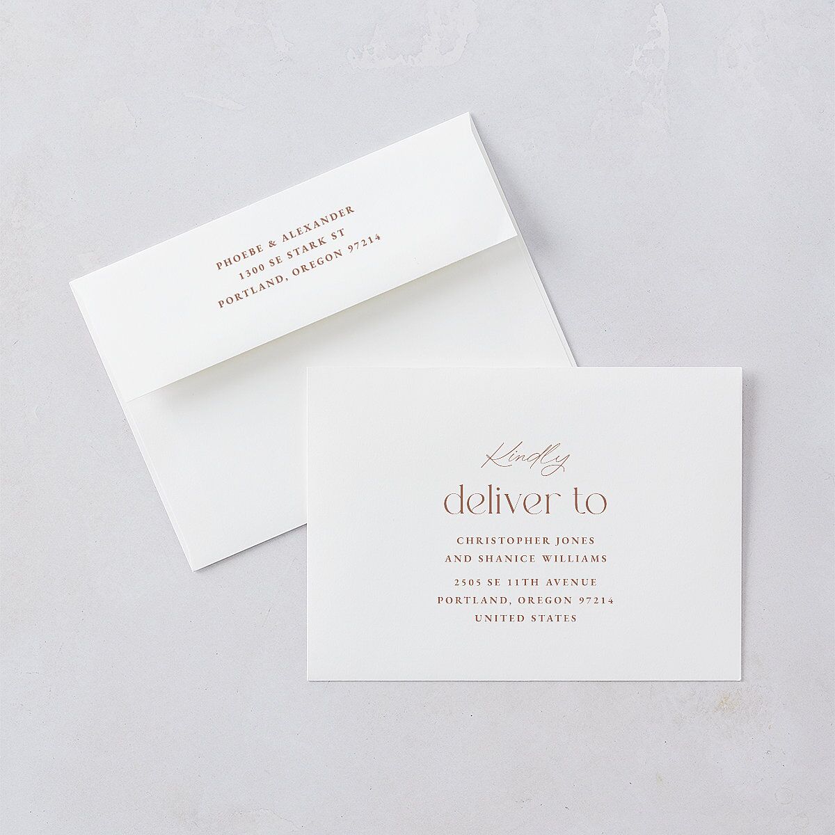 Striking Scene Rehearsal Dinner Invitation Envelopes White Dusty Rose Both Recipient and Return Addresses Signature Standard