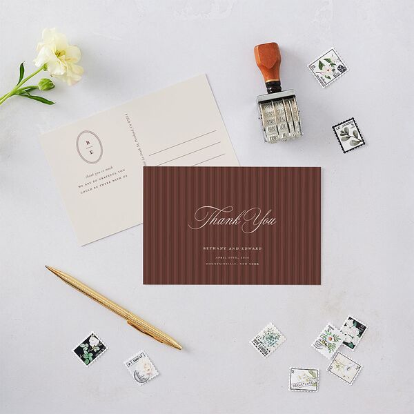 Vintage Oval Monogram Thank You Postcards Merlot
