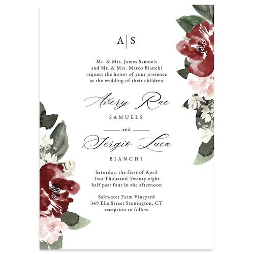 Floral Accent Wedding Invitations Merlot Signature Blank No Standard