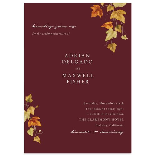 Elegant Ivy Wedding Invitations Merlot Signature Blank No Standard