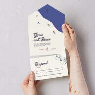 Vintage Retro Ski Poster All-in-One Wedding Invitations Pure White Signature Light Both Recipient and Return Addresses No