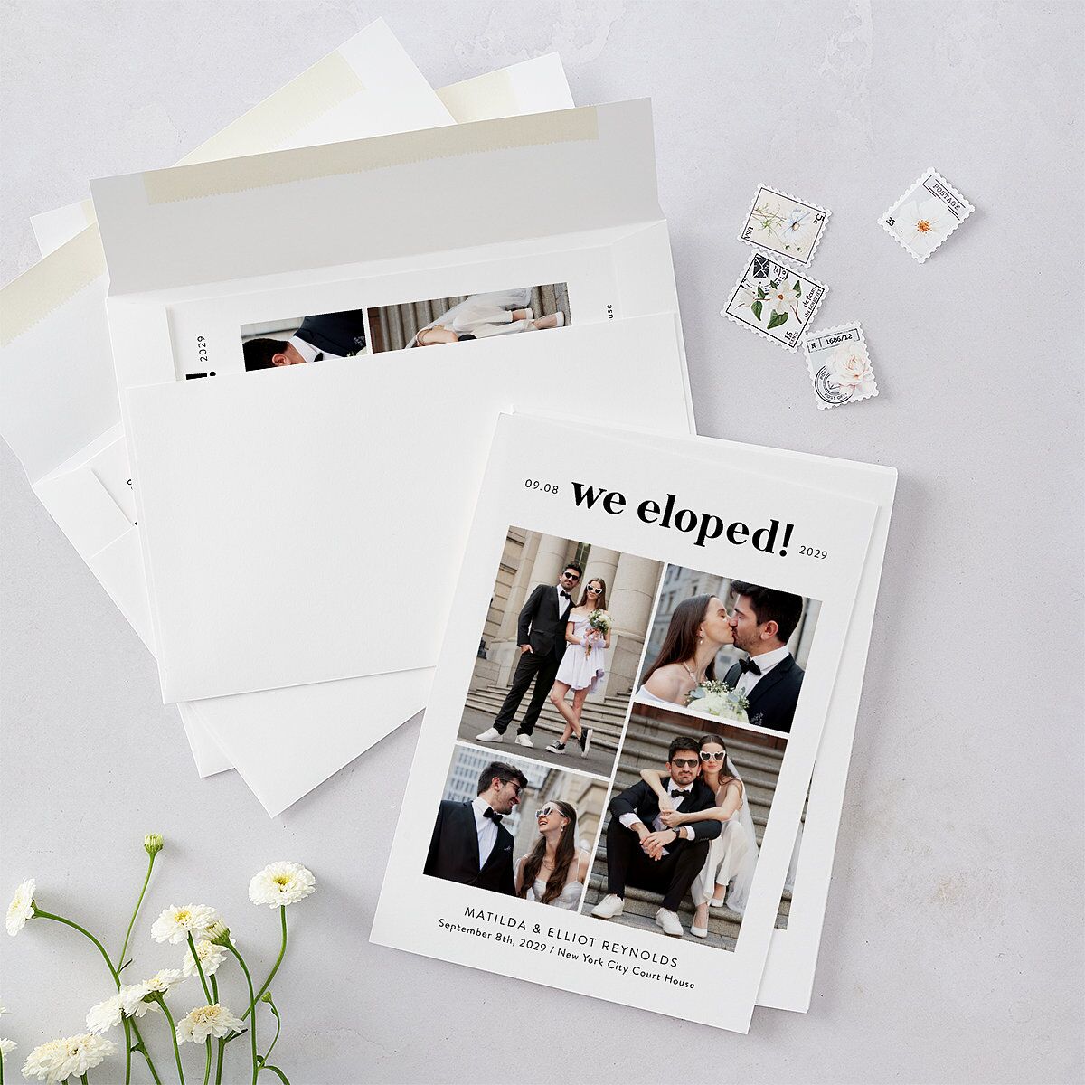 Photo Elopement Wedding Invitations Pure White Signature Blank No Standard