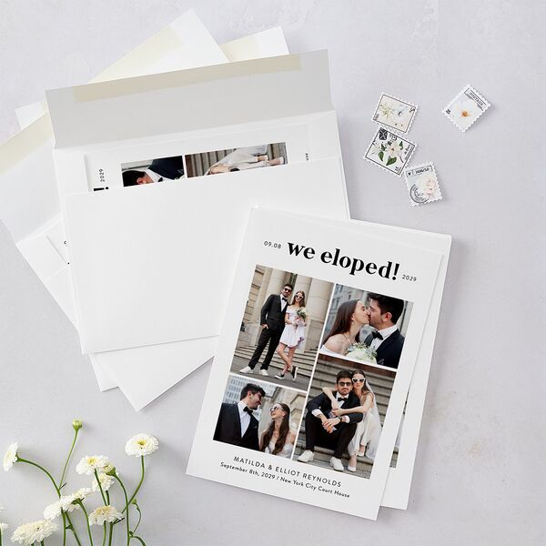 Photo Elopement Wedding Invitations Pure White Signature Blank No Standard