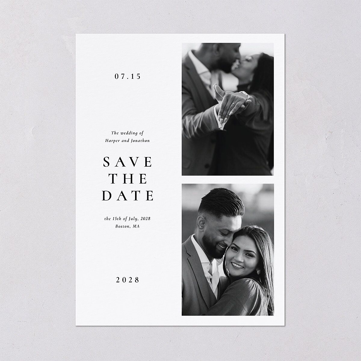 Editorial Monogram Photo Save the Date Cards Pure White Signature smooth Blank No Standard