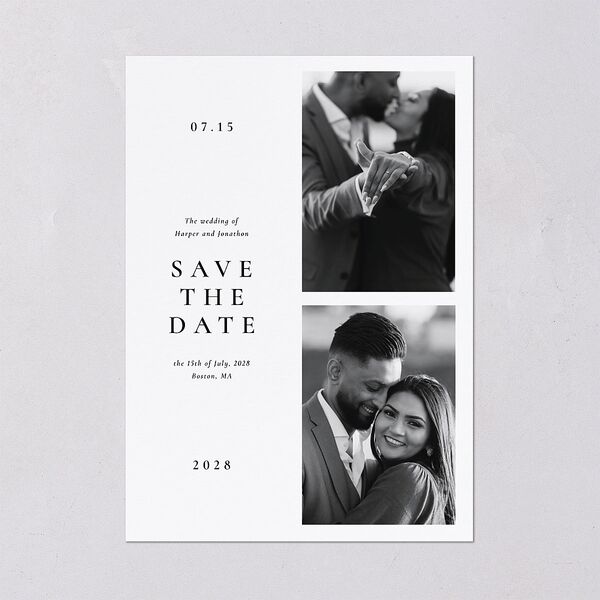 Editorial Monogram Photo Save the Date Cards Pure White Signature smooth Blank No Standard
