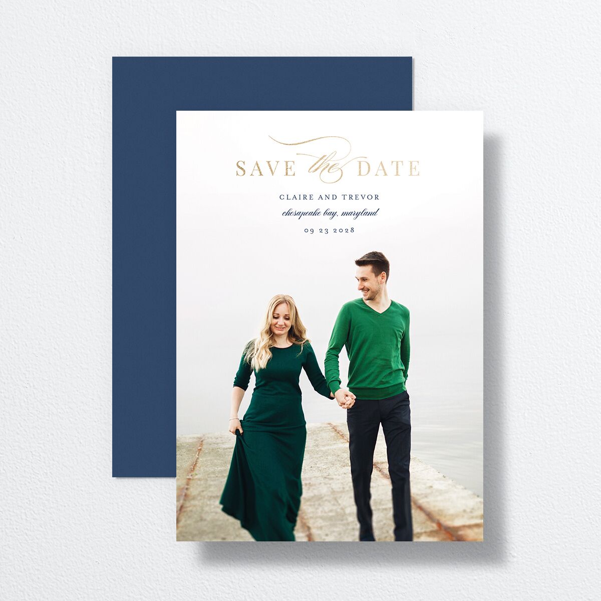 Elegant Lighthouse Foil Save the Date Cards Gold Maritime Signature smooth No