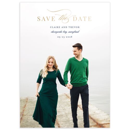 Elegant Lighthouse Foil Save the Date Cards Gold Maritime Signature smooth No