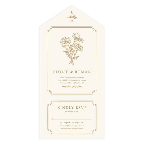 Vintage Botanical Sketch All-in-One Wedding Invitations Marigold Signature Light Both Recipient and Return Addresses No