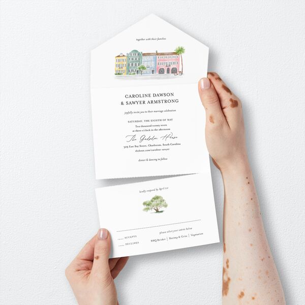 Charming Charleston All-in-One Wedding Invitations Pure White Signature Light Both Recipient and Return Addresses No