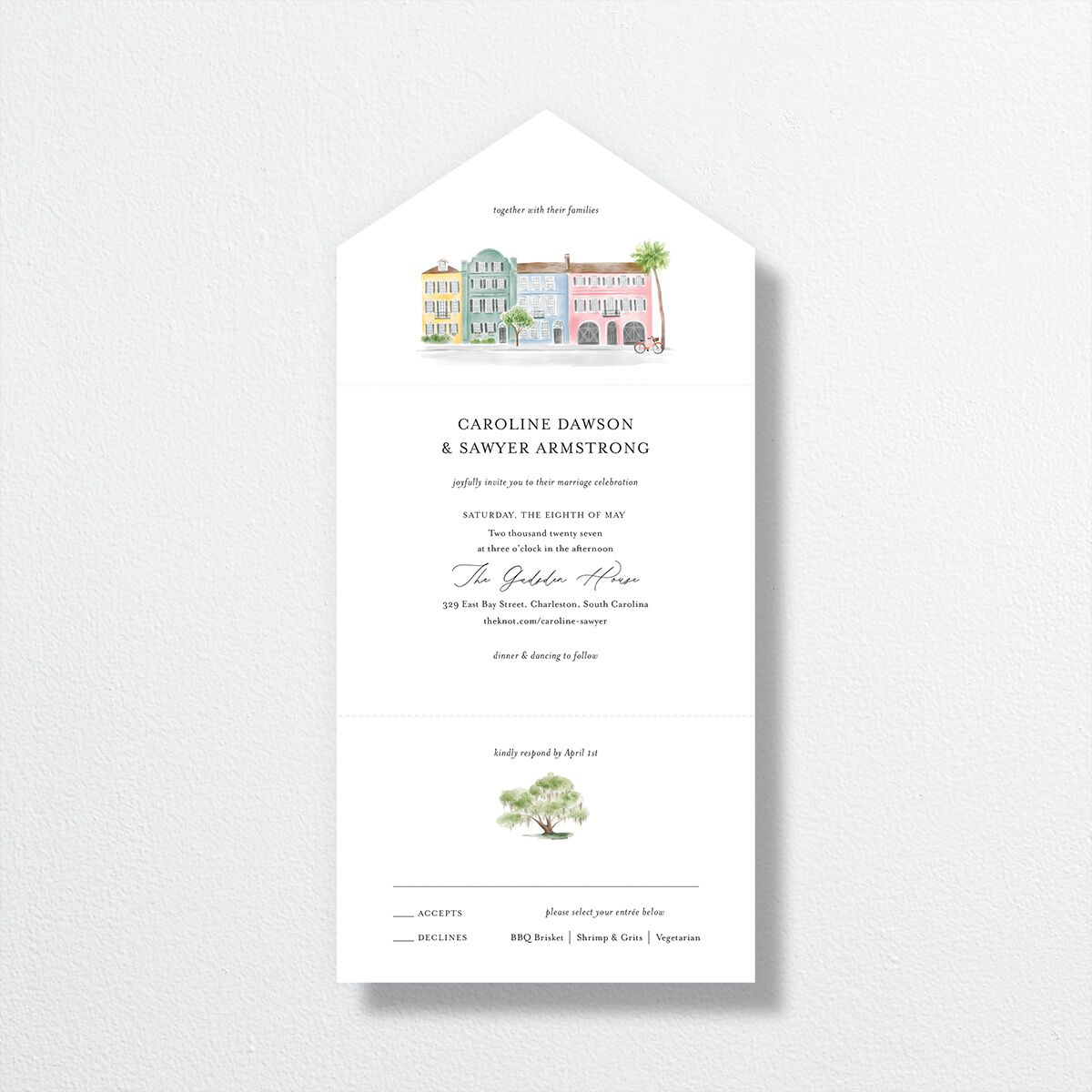 Charming Charleston All-in-One Wedding Invitations Pure White Signature Light Both Recipient and Return Addresses No