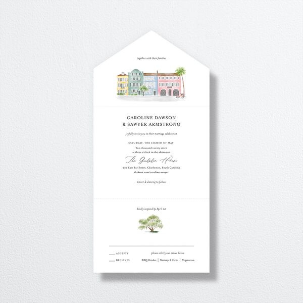 Charming Charleston All-in-One Wedding Invitations Pure White Signature Light Both Recipient and Return Addresses No
