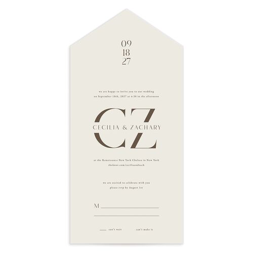 Simple Modern Monogram All-in-One Wedding Invitations Falcon Signature Light Both Recipient and Return Addresses No