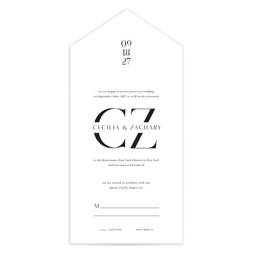 Simple Modern Monogram All-in-One Wedding Invitations - White