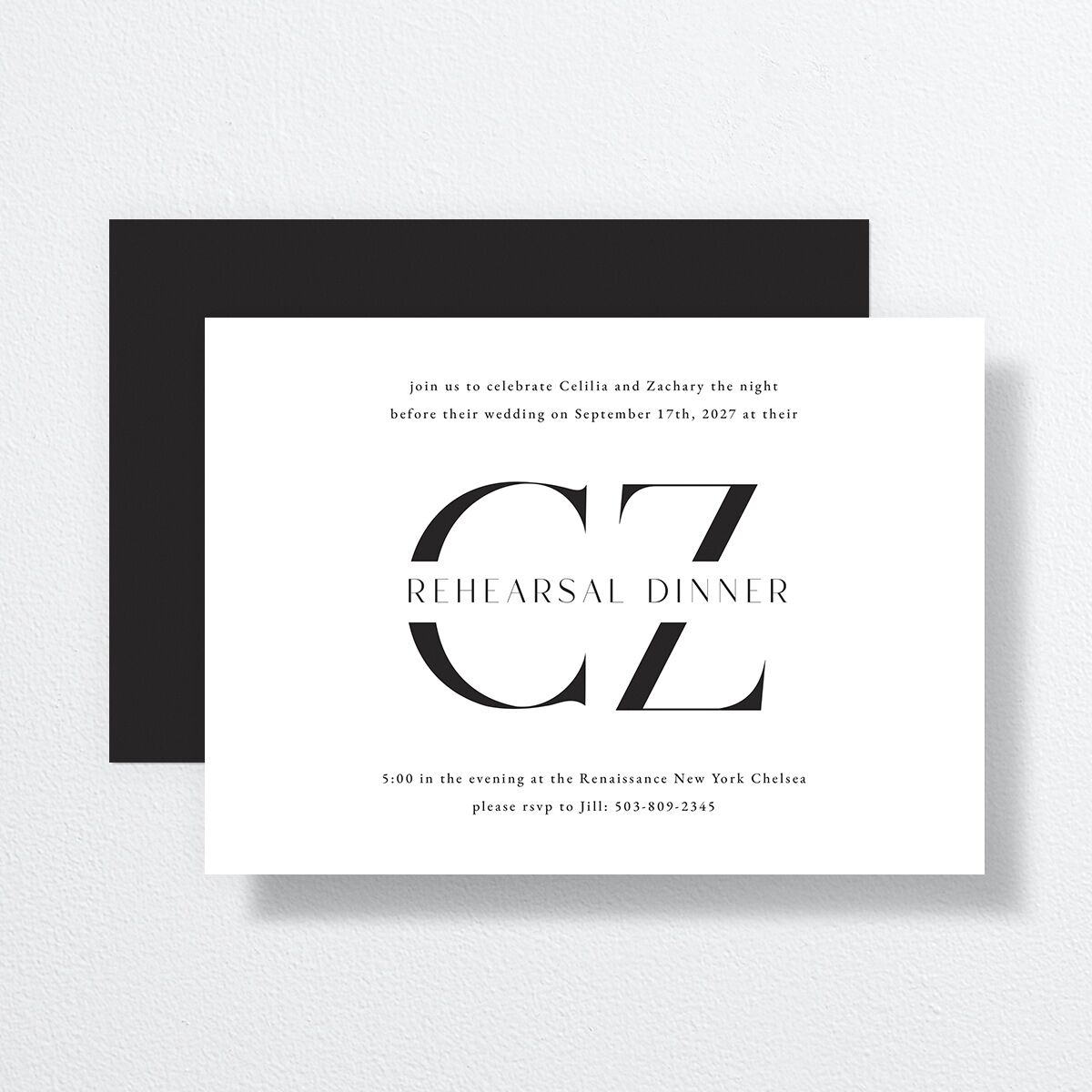 Simple Modern Monogram Rehearsal Dinner Invitations Pure White Signature Standard