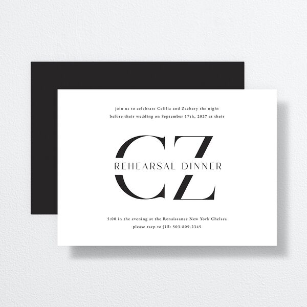 Simple Modern Monogram Rehearsal Dinner Invitations Pure White Signature Standard
