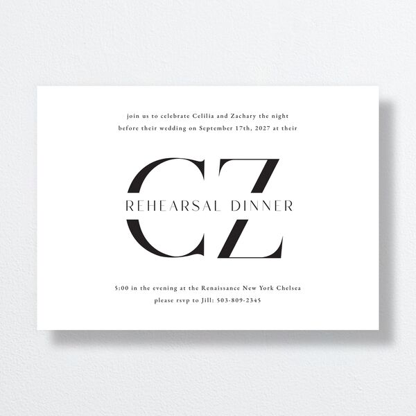 Simple Modern Monogram Rehearsal Dinner Invitations Pure White Signature Standard