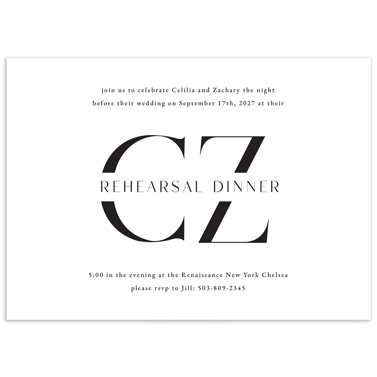 Simple Modern Monogram Rehearsal Dinner Invitations