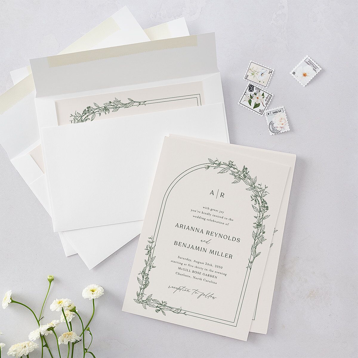 Botanical Arch Wedding Invitations Hunter Green Signature Blank No Standard