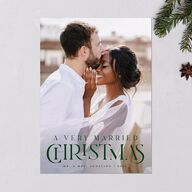 Married Christmas Holiday Cards Hunter Green Signature Blank Portrait  Standard